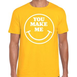 Bellatio Decorations Verkleed T-shirt voor heren - you make me - smiley - geel - carnaval - foute party