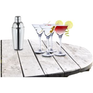 Alpina - Cocktailshaker 500 ML set met 4x stuks Martini cocktailglazen 220 ml