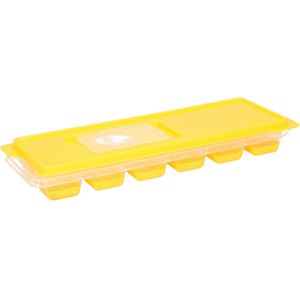Tray met ijsklontjes/ijsblokjes vormpjes 12 vakjes kunststof geel met afsluitdeksel