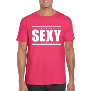 Fuschsia roze t-shirt heren met tekst Sexy