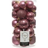 Decoris kerstballen 30x stuks - oud roze 4/5/6 cm kunststof mat/glans/glitter mix en piek