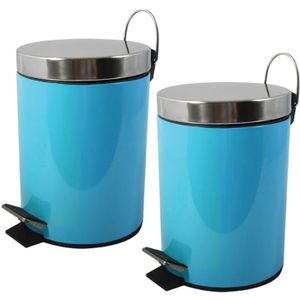 MSV Prullenbak/pedaalemmer - 2x - metaal - turquoise blauw - 5L - 20 x 28 cm - Badkamer/toiletÃ