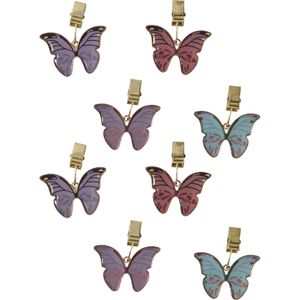 Decoris tafelkleedgewichten - 8x - vlinder - metaal - paars