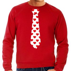 Valentijn thema sweater / trui hartjes stropdas rood voor heren