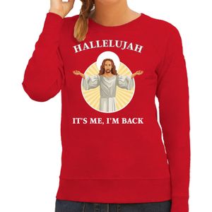 Rode Kersttrui / Kerstkleding Hallelujah its me im back voor dames