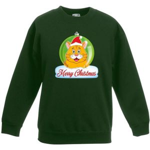 Kersttrui oranje kat / poes kerstbal groen voor jongens en meisjes
