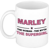 Naam cadeau mok/ beker Marley The woman, The myth the supergirl 300 ml