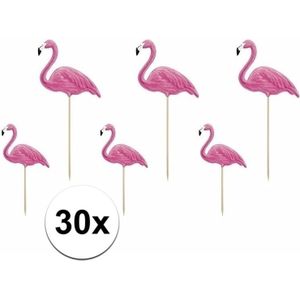 Tropische versiering 30 flamingo prikkers