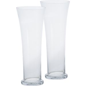 2x stuks trompet vazen glas transparant 17 x 39 cm - Transparante vazen van glas