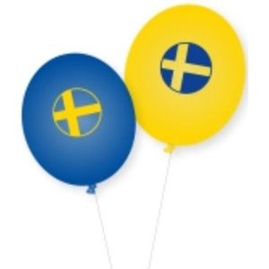 Landen thema versiering vlag Zweden kleuren ballonnen 16x stuks