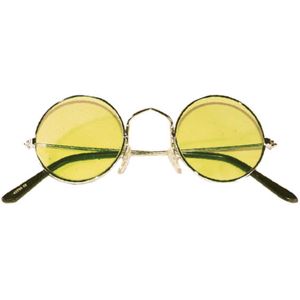 Hippie Flower Power Sixties ronde glazen zonnebril geel