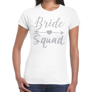 Vrijgezellenfeest Bride Squad zilveren letters t-shirt wit voor dames