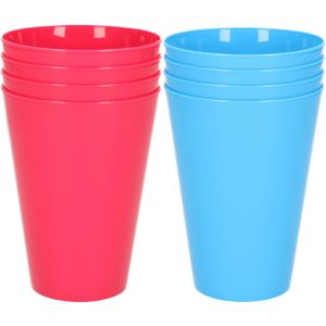 16x stuks onbreekbare kunststof drinkglazen 430 ML in het blauw en roze