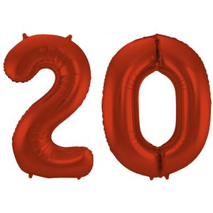 Leeftijd feestartikelen/versiering grote folie ballonnen 20 jaar rood 86 cm