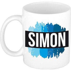 Simon naam cadeau mok / beker met verfstrepen - Cadeau collega/ vaderdag/ verjaardag of als persoonlijke mok werknemers