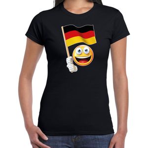 Duitsland fan shirt met smiley en Duitse zwaaivlaggetje zwart voor dames
