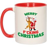 Bellatio Decorations Merry fucking Christmas foute Kerst cadeau mok - rood