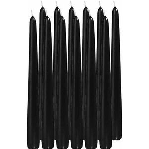 12x Lange kaarsen zwart 25 cm 8 branduren dinerkaarsen/tafelkaarsen