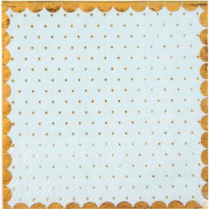 Santex papieren servetten - stippen - Babyshower jongen - 20x stuks - 25 x 25 cm - blauw/goud