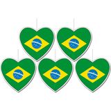 5x stuks brazilie vlag hangdecoratie hartjes vorm karton 14 cm