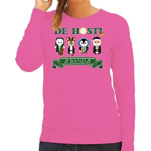 Bellatio Decorations Foute Kersttrui/sweater dames - de hosti band - roze - kerstmuziek - band