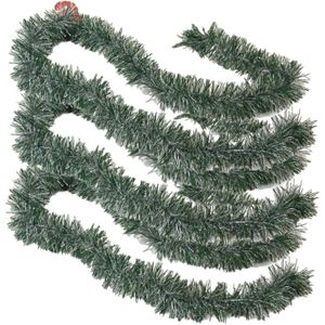 3x stuks kerstboom folie slingers/lametta guirlandes van 180 x 7 cm in de kleur groen met sneeuw