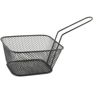 Snackmandje - zwart - 14 x 11 x 7 cm - RVS - patat - frietmandje