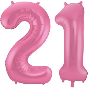 Leeftijd feestartikelen/versiering grote folie ballonnen 21 jaar glimmend roze 86 cm