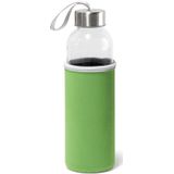 4x Stuks glazen waterfles/drinkfles met groene softshell bescherm hoes 520 ml