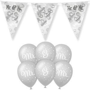Paperdreams Mr/Mr huwelijks feest set - Ballonnen &amp; vlaggenlijnen - 13x stuks