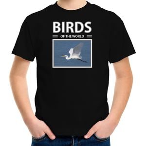 Zilverreiger vogel foto t-shirt zwart voor kinderen - birds of the world cadeau shirt vogel liefhebber