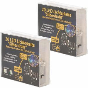 3x Kerstverlichting zilverdraad met warm witte lichtjes 2 meter op batterijen met timer