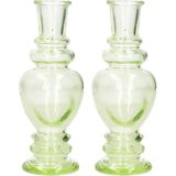 Kaarsen kandelaar Venice - 2x - gekleurd glas - helder lichtgroen - D5,7 x H15 cm