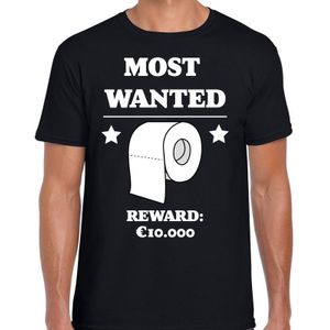 Fun t-shirt Most wanted toiletpaper 10.000 euro zwart voor heren