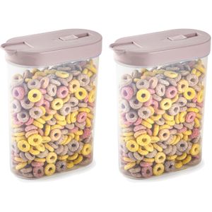 Plasticforte Voedselcontainer strooibus - 2x - lichtroze - inhoud 1 liter - kunststof - 15x7x19 cm