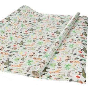 3x Verjaardag kadopapier taupe jungle 300 x 70 cm voor kinderen