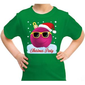 Groen t-shirt / kerstkleding coole roze kerstbal christmas party voor kinderen