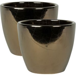 2x stuks plantenpot/bloempot in een strakke Scandinavische look goud Dia 18 cm en Hoogte 16 cm