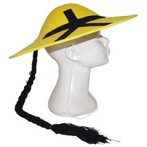 2x stuks geel Chinezen/Aziatische verkleed thema hoedje met vlecht