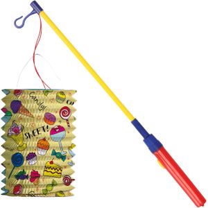 Trek lampion snoep - geel - H16 cm - papier - met lampionstokje - 50 cm