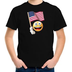 Amerika fan shirt met emoticon en zwaaivlaggetje zwart voor kinderen