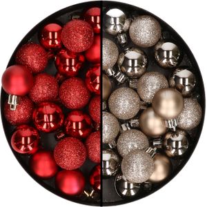 40x stuks kleine kunststof kerstballen rood en champagne 3 cm