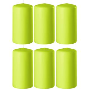 6x Lime groene cilinderkaarsen/stompkaarsen 6 x 10 cm 36 branduren - Geurloze kaarsen lime groen - Woondecoraties