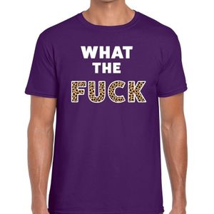 Paars What the Fuck tijgerprint fun t-shirt voor heren