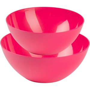 Plasticforte voedsel serveer schalen set - 4x stuks - fuchsia roze - kunststof - Dia 23 en 20 cm