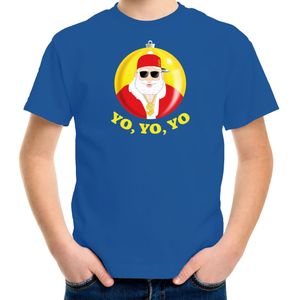 Bellatio Decorations kerst t-shirt voor kinderen - Kerstman - blauw - Yo Yo Yo