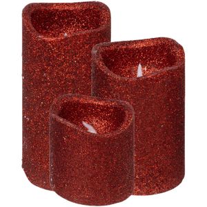 Feeric lights LED stompkaarsen - 3x - rood - glitter