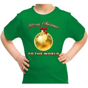 Groen t-shirt / kerstkleding Merry Christmas to the world voor kinderen