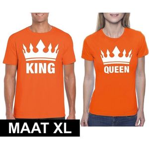 Koppel shirts Koningsdag King &amp; Queen oranje dames en heren maat XL