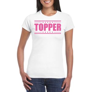 Bellatio Decorations Verkleed T-shirt voor dames - topper - wit - roze glitters - feestkleding